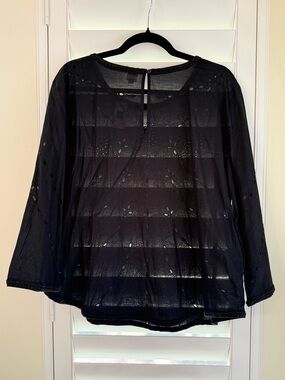 Gap Sheer Black Eyelet Embroidered 3/4 Sleeve Blouse Top Size XL NWT